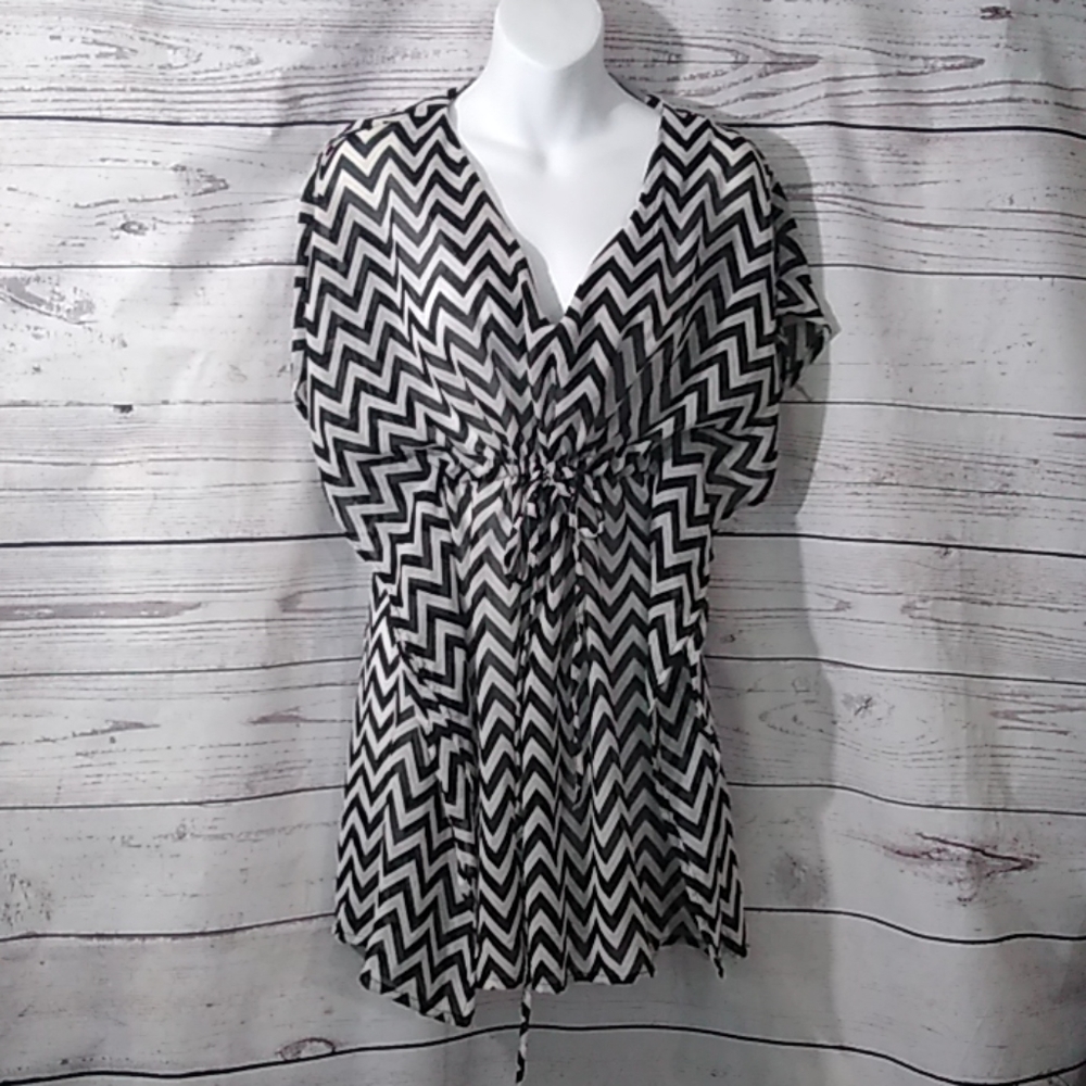 Black and white Sheer see through dress w tie